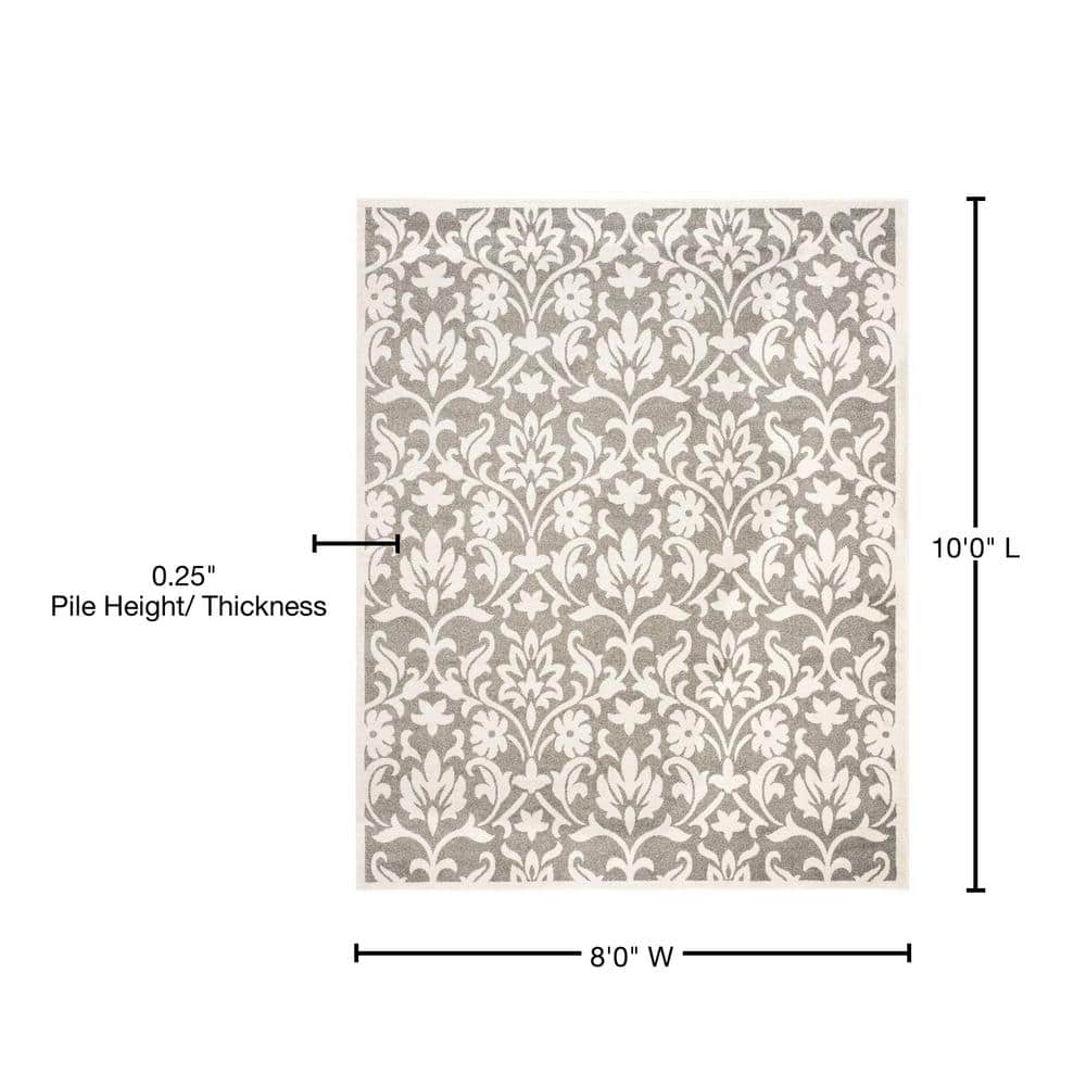 Elegant Gray and Beige Floral 8' x 10' Synthetic Area Rug