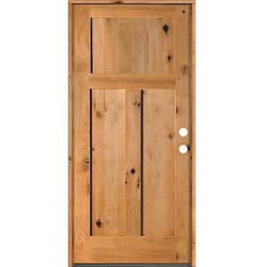 32 in. x 80 in. Rustic Knotty Alder 3-Panel Left Hand Clear Stain Wood Prehung Front Door