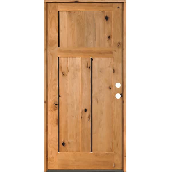 Krosswood Doors 32 in. x 80 in. Rustic Knotty Alder 3-Panel Left Hand Clear Stain Wood Prehung Front Door