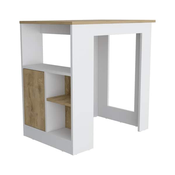 White Wood 36.22 in. Kitchen Island with 3 Open Side Storage Shelves