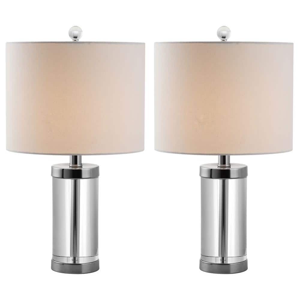Laurie Clear Crystal Cylinder Table Lamp Set with White Cotton Shade
