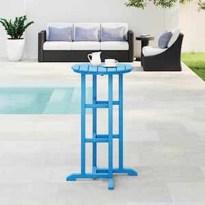 Laguna 24 in. Round Pub Height HDPE Plastic Dining Outdoor Bar Bistro Table in Pacific Blue