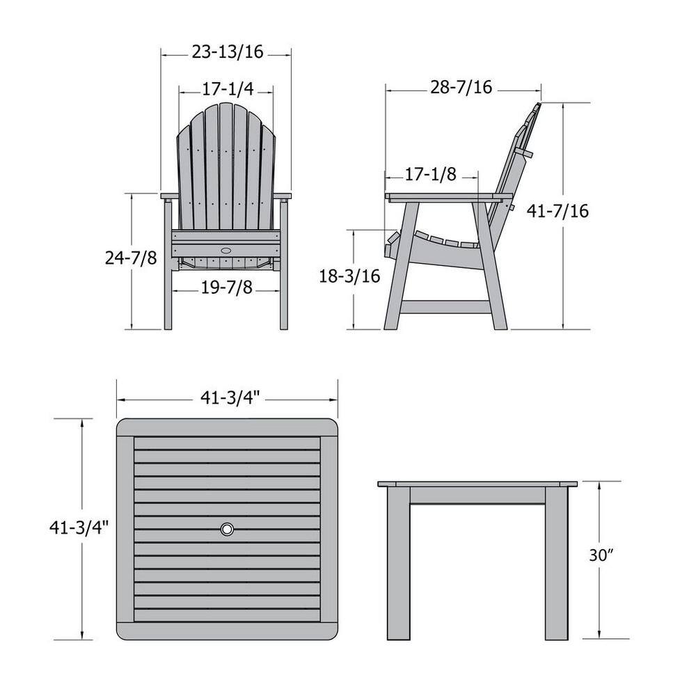 Hamilton Whitewash 5-Piece Adirondack Square Dining Set