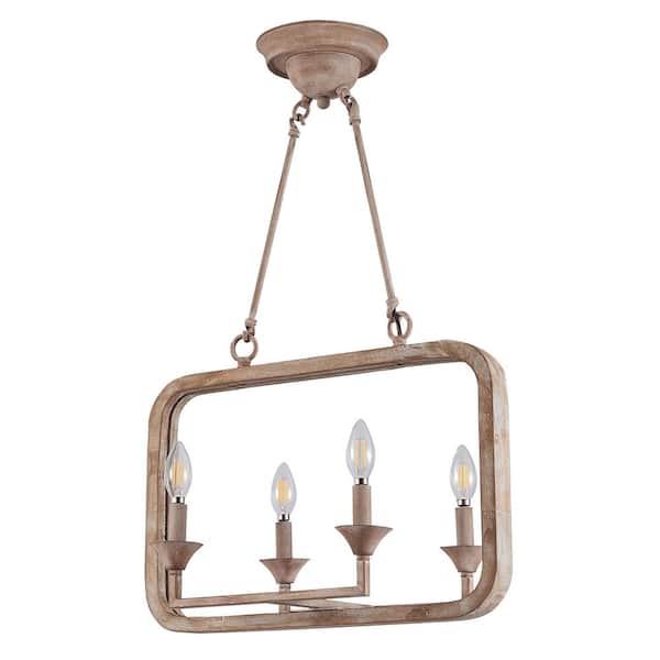 Modern 4-Light Burlywood Rustic Linear Chandelier for Kitchen Island with no bulbs included