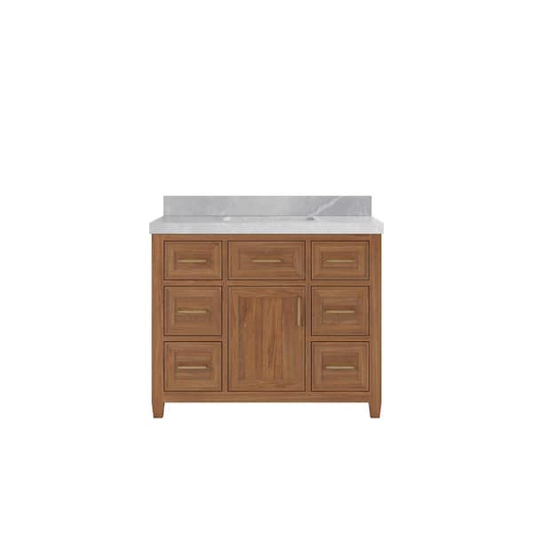 Willow Collections Santa Monica 42 in. W x 22 in. D x 36 in. H Single Sink Bath Vanity in Dark Natural with 2 in. Pearl Quartz Top