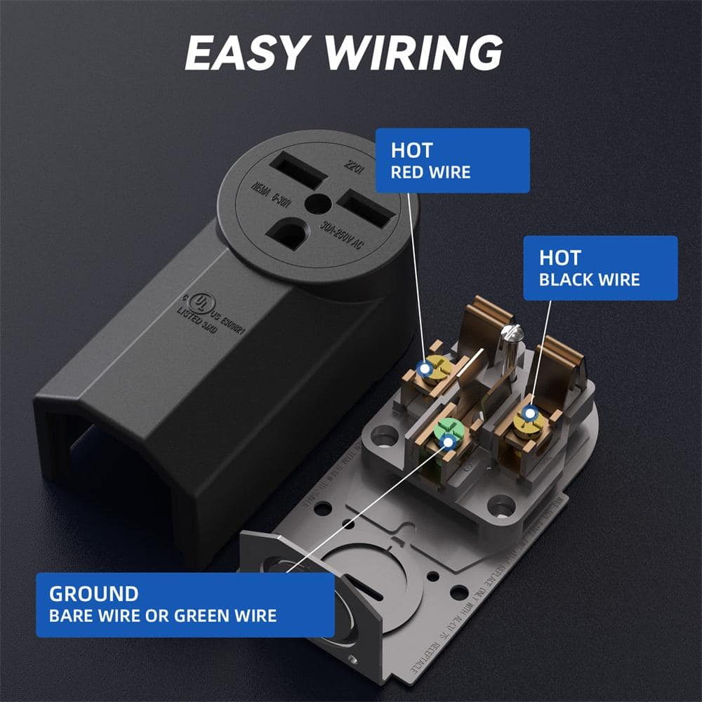 30 Amp Black Thermoplastic Tamper Resistant Single Outlet