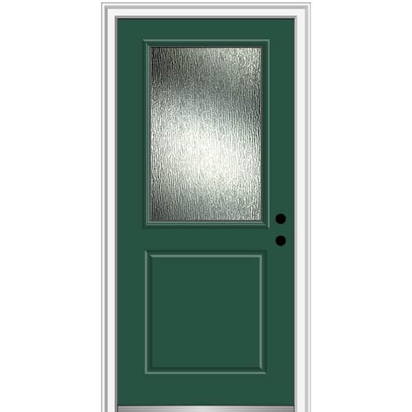 MMI Door 32 in. x 80 in. Left-Hand/Inswing Rain Glass Hunter Green Fiberglass Prehung Front Door on 4-9/16 in. Frame