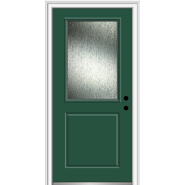 MMI Door 36 in. x 80 in. Left-Hand/Inswing Rain Glass Hunter Green Fiberglass Prehung Front Door on 6-9/16 in. Frame