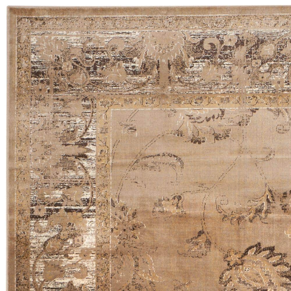 Taupe Floral Viscose Round Area Rug, 8' x 10'