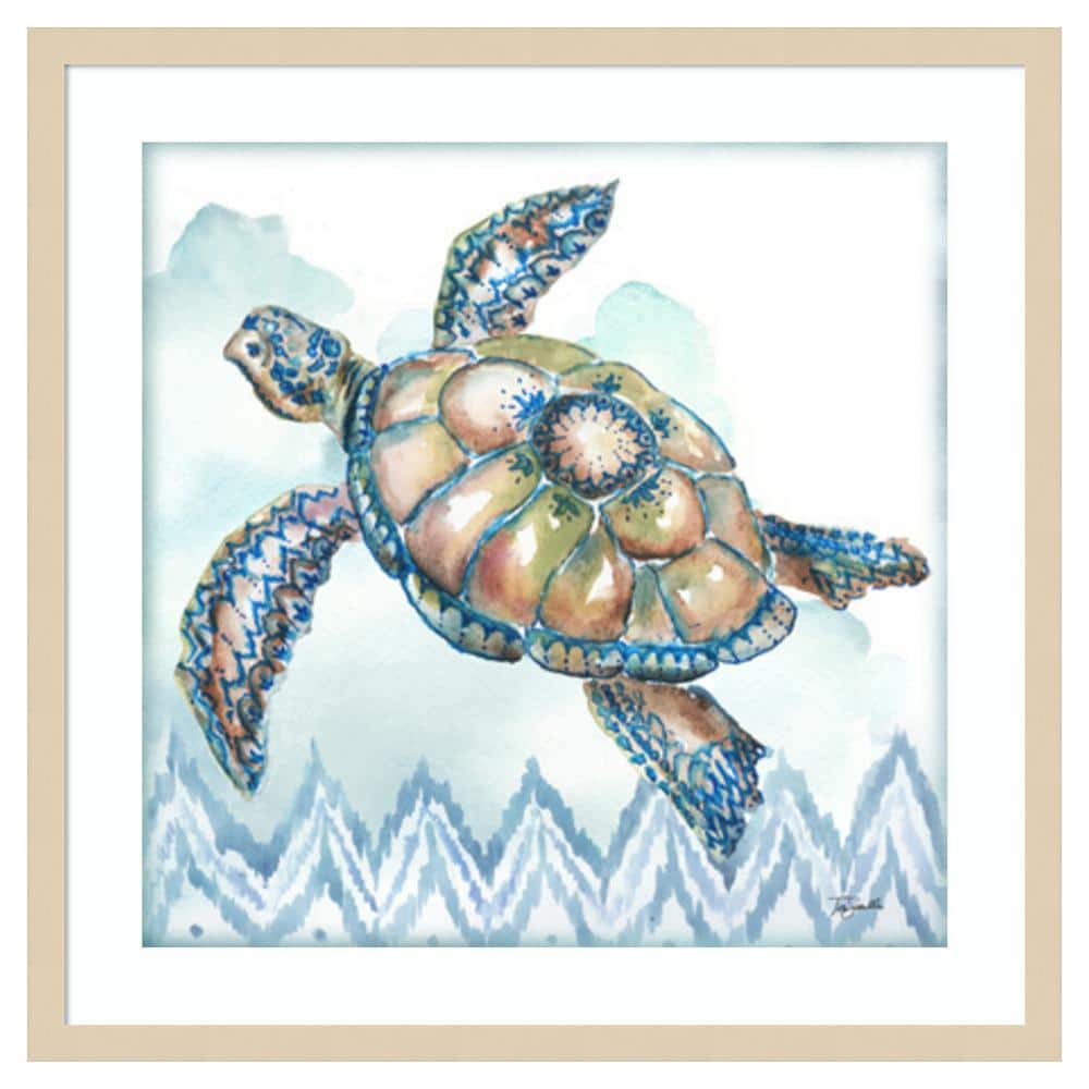 Boho Shells I Sea Turtle 25" Brown Wood Framed Wall Art