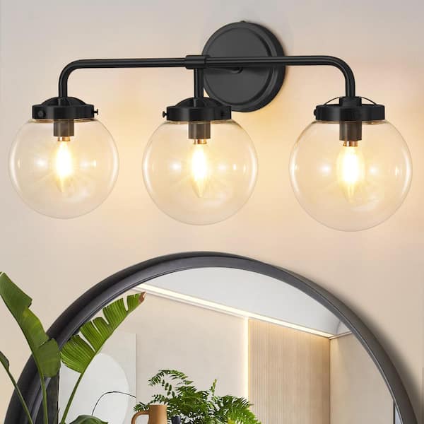 Deyidn Modern 22.44 in. 3-Light Black Bathroom Vanity Light with Clear Glass Shades, Suitable for Bathrooms, Powder Rooms