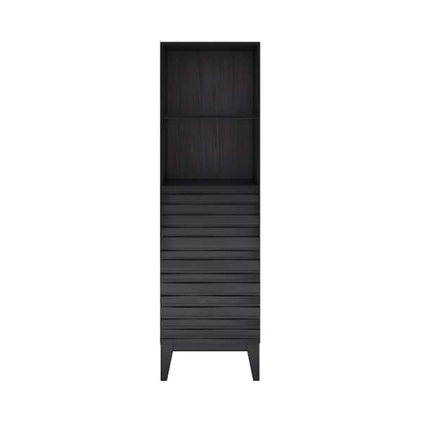Cascade 17.5 in. W x 17 in. D x 60 in. H Black Freestanding Linen Cabinet in Black Oak