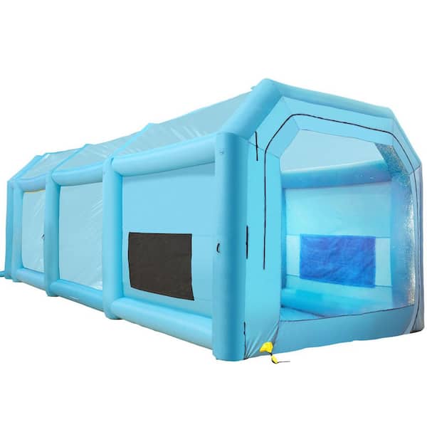 39.4 x 16.4 x 13.1 ft. Inflatable Paint Booth, Blue, with 2 Blowers, Spray Booth with Filter, Car Paint Tent Workstation