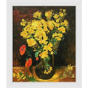Vase with Viscaria (Poppy Flower) by Vincent Van Gogh Galerie White Framed Nature Oil Painting Art Print 24 in. x 28 in.