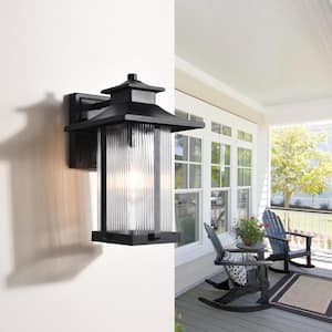Hawaii Sand Black/Black 14.2 in. H Hardwired Outdoor Wall Lantern Sconce