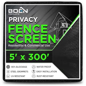 5 ft. H x 300 ft. L Black Composite Privacy Fence Screen Garden Fence, Reinforced Grommet for Chain Link