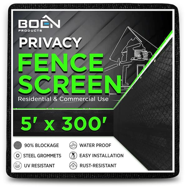 BOEN 5 ft. H x 300 ft. L Black Composite Privacy Fence Screen Garden Fence, Reinforced Grommet for Chain Link