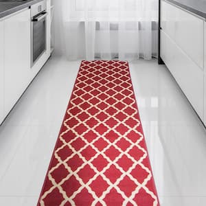 Ottohome Collection Non-Slip Rubberback Trellis Design 2x7 Indoor Runner Rug, 1 ft. 10 in. x 7 ft., Dark Red