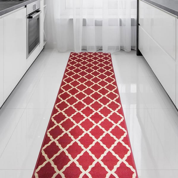 Ottohome Collection Non-Slip Rubberback Trellis Design 2x7 Indoor Runner Rug, 1 ft. 10 in. x 7 ft., Dark Red