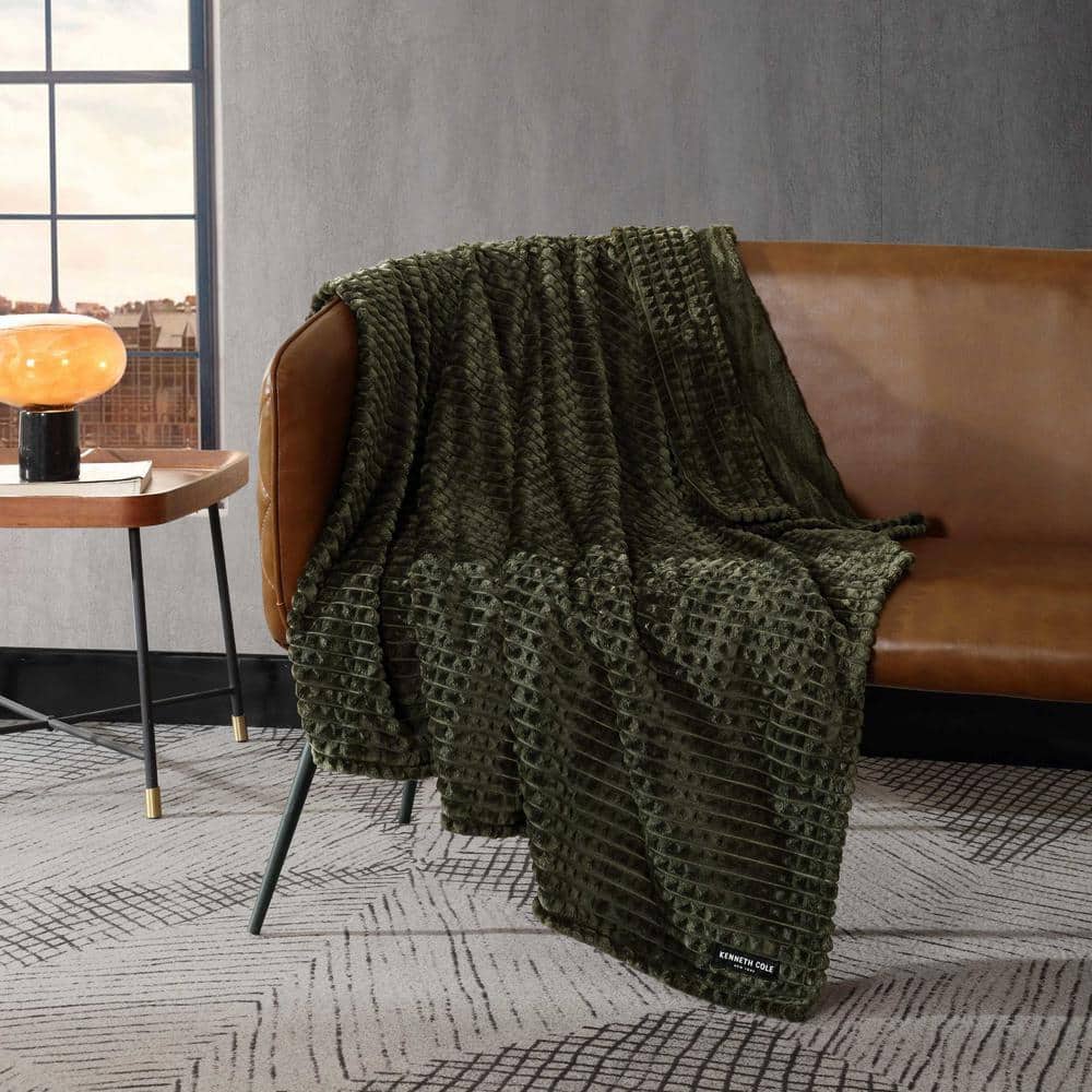 Green Textured Plush Fleece Throw Blanket, 50" x 60"