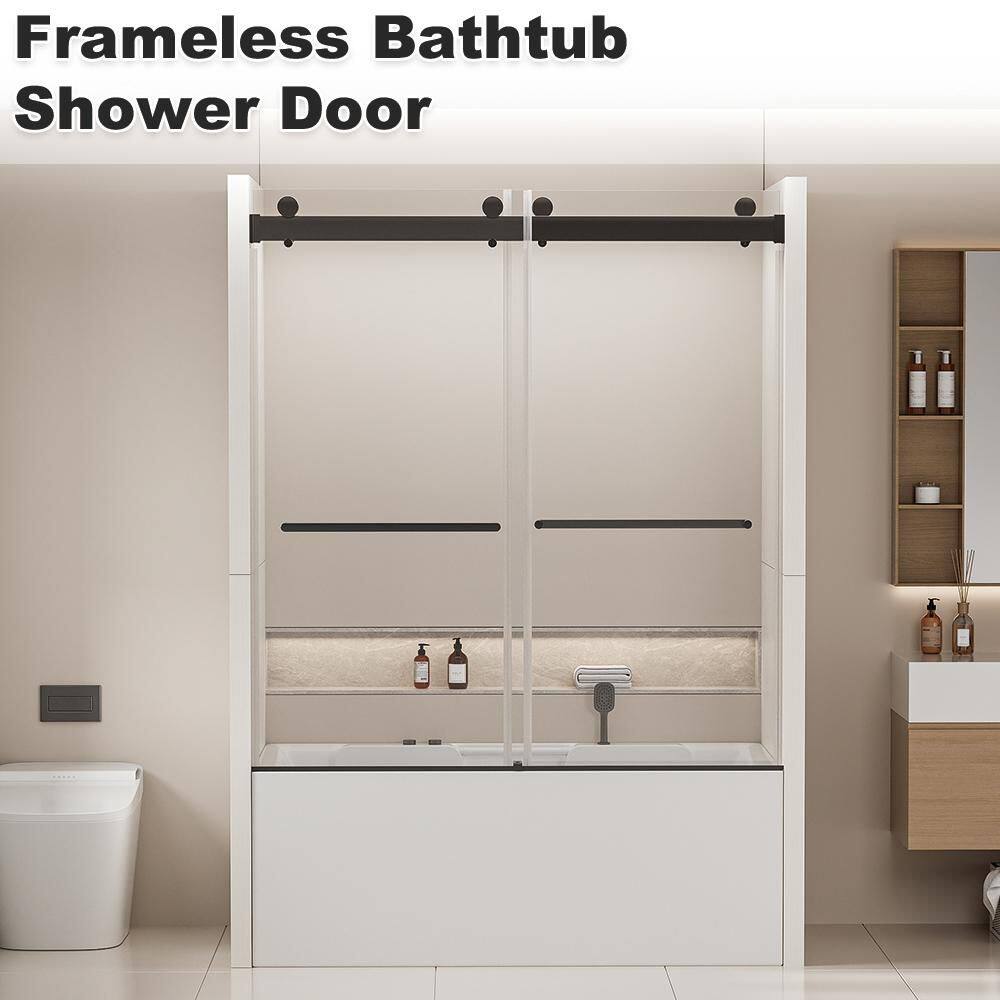 60 in. W x 62 in. H Double Sliding Bathtub Shower Tub Doors in Frameless Matte Black with Tempered Clear Glass (8mm) price history on PriceWatchPro