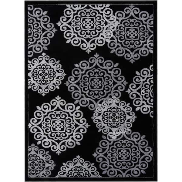 LUXE WEAVERS Lagos Collection Gray 2x7 Modern Floral Medallion Oriental Polypropylene Area Rug