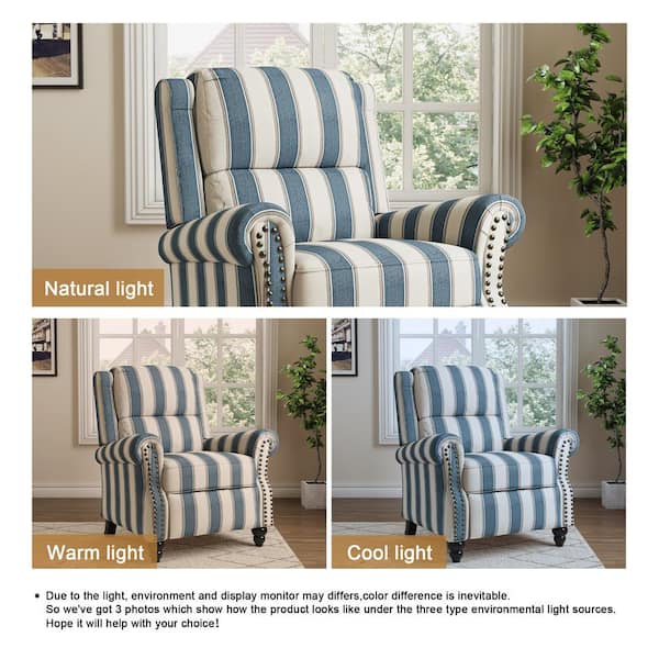 Uixe Dark Blue Striped Linen Nailhead Trim Upholstered