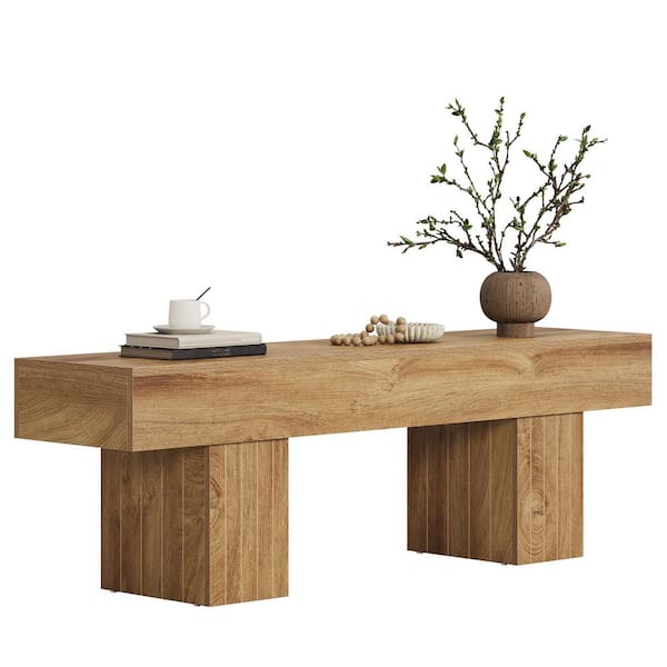 Light Brown 55 in. Entryway Bench, Farmhouse Wood Indoor Bench for Bedroom, Living Room, Dining Room