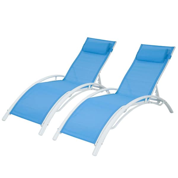 Zeus & Ruta Blue Aluminum Wicker Outdoor Patio Lounge Chairs, Adjustable for All Weather for Beach Backyard
