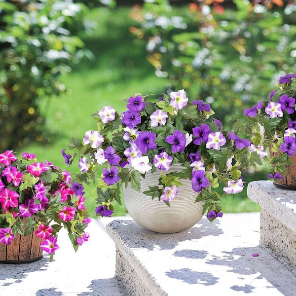 Spring Faux Petunias Silk Flower 12.00 in. Purple White Artificial