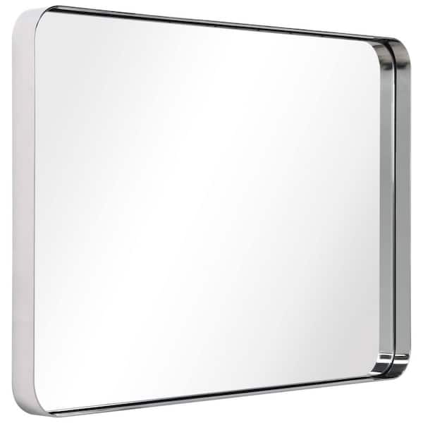 Unbranded 40 in. W x 30 in. H Brushed Silver Metal Framed Wall Mirrors Round Corners Rectangle Bathroom Mirror Decor Mirror