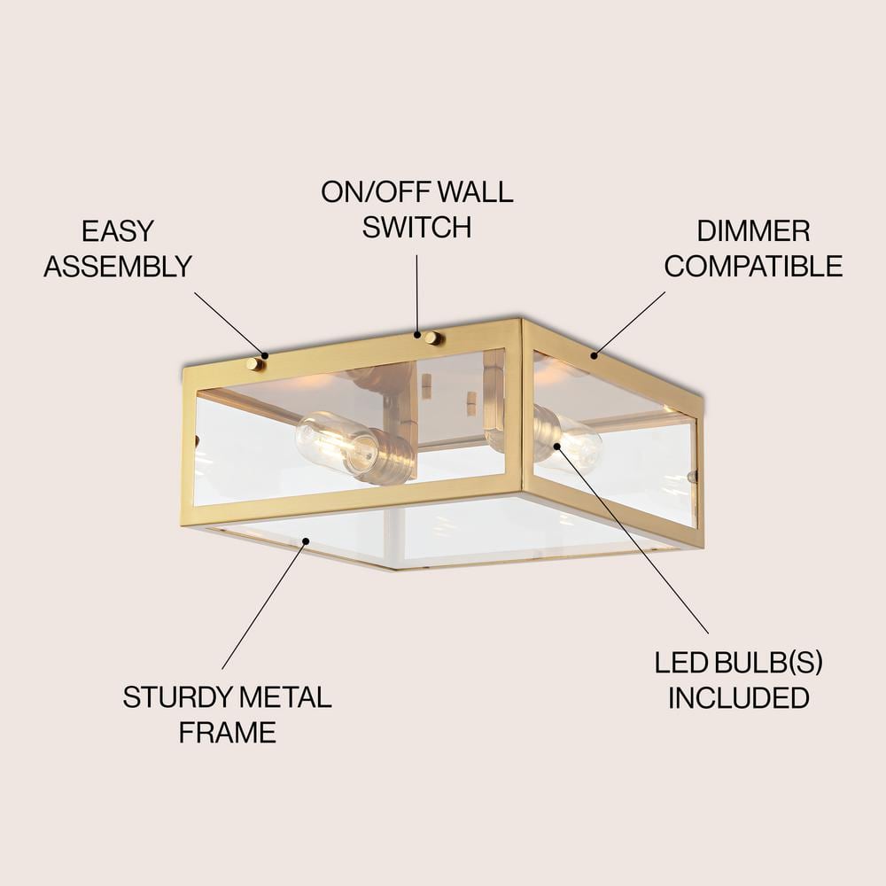 Grayson 12" Brass Gold Glass LED Flush Mount Light