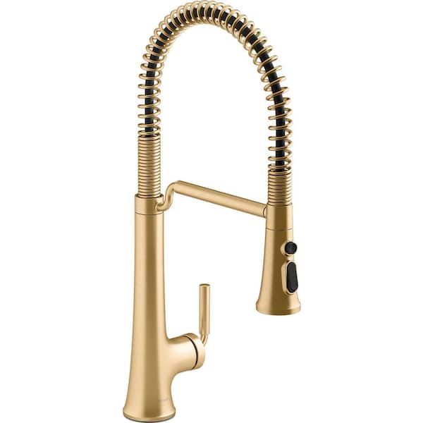 KOHLER Tone Single Handle Pull Down Sprayer Kitchen Faucet in Brushed Moderne Brass