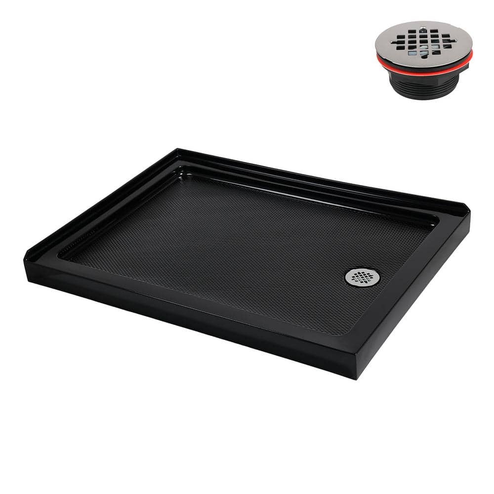 Glossy Black 48 x 36 Acrylic Corner Shower Base with Right Drain
