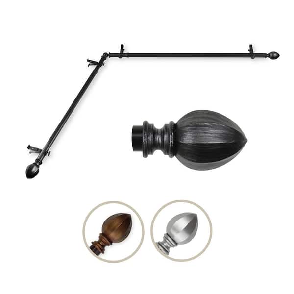 Rod Desyne 13/16" Dia Adjustable 66" to 120" Single Corner Window Curtain Rod in Black with Garnet Finials
