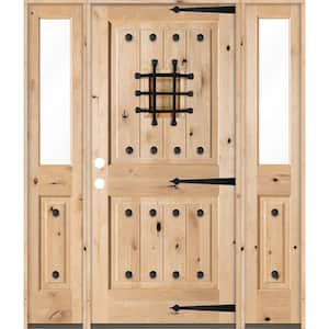 64 in. x 80 in. Mediterranean Alder Square Clear Low-E Unfinished Wood Right-Hand Prehung Front Door/Half Sidelites