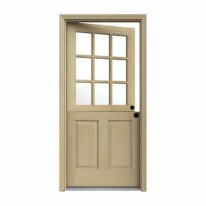 36 in. x 80 in. 9 Lite Unfinished Wood Prehung Left-Hand Inswing Dutch Back Door with AuraLast Jamb and Brickmold