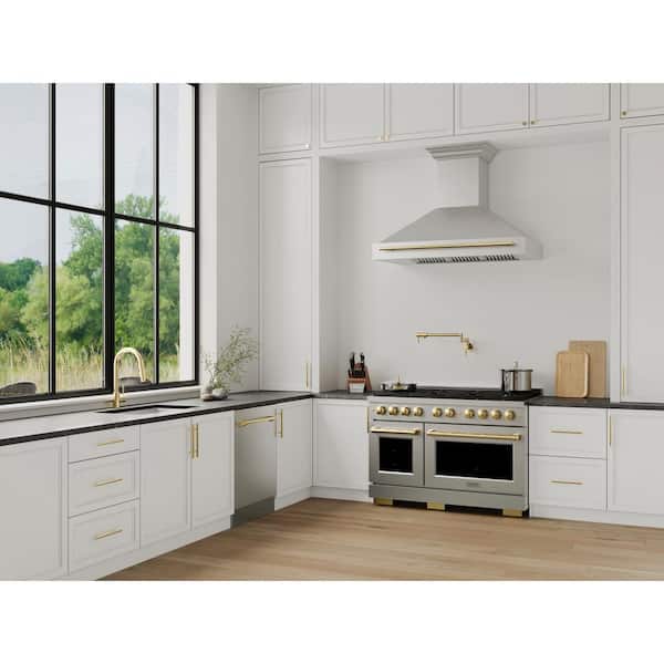 Autograph Edition 48 in. 8-Burner Freestanding Gas Range and Double Convection Oven in Stainless Steel and Polished Gold