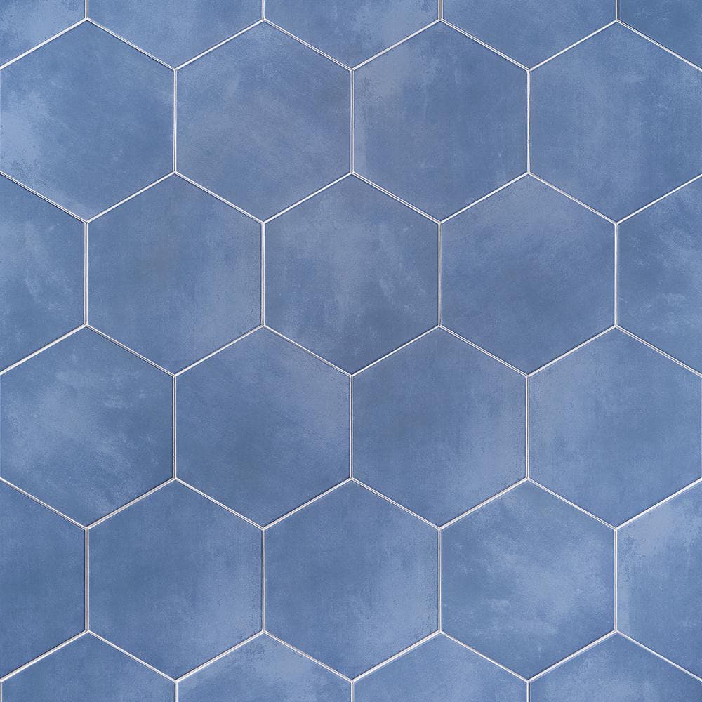 Eclipse Blue 8" Hexagon Matte Porcelain Floor and Wall Tile