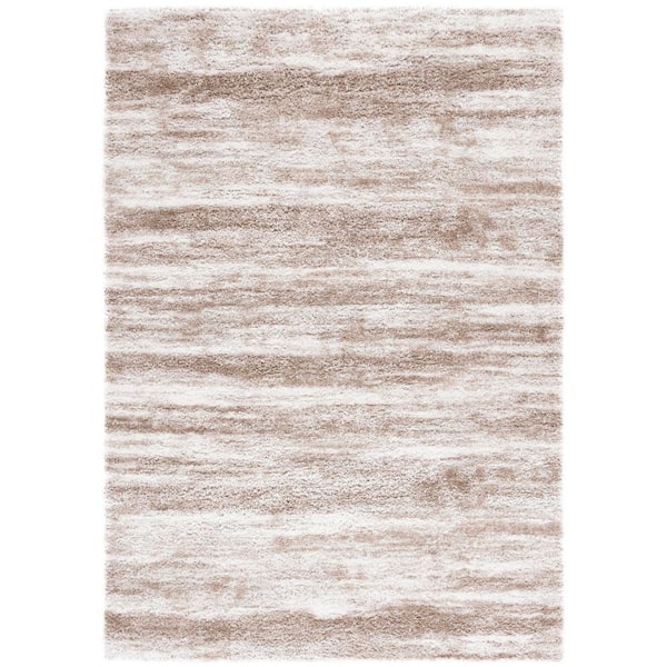 Penelope Shag Taupe/Ivory 9 ft. x 12 ft. Striped Distressed Area Rug