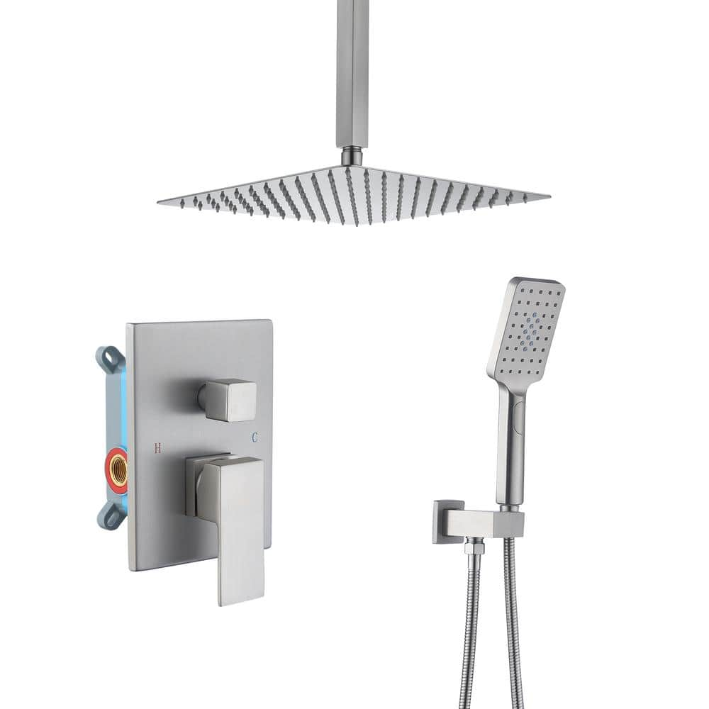 CASAINC 3-Spray Pattern 10 in. Ceiling Mount Shower System Shower Head and  Functional Handheld, Brushed Nickel (Valve Included) WF-W98C02BN-10 - The 