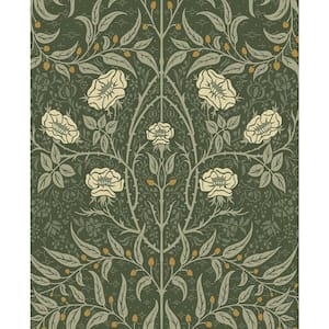 30.75 sq. ft. Evergreen Stenciled Floral Vinyl Peel and Stick Wallpaper Roll