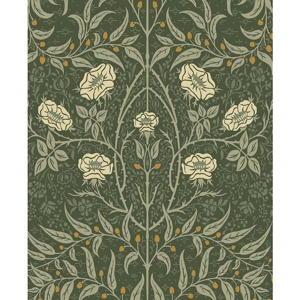 NextWall 30.75 sq. ft. Evergreen Stenciled Floral Vinyl Peel and Stick Wallpaper Roll