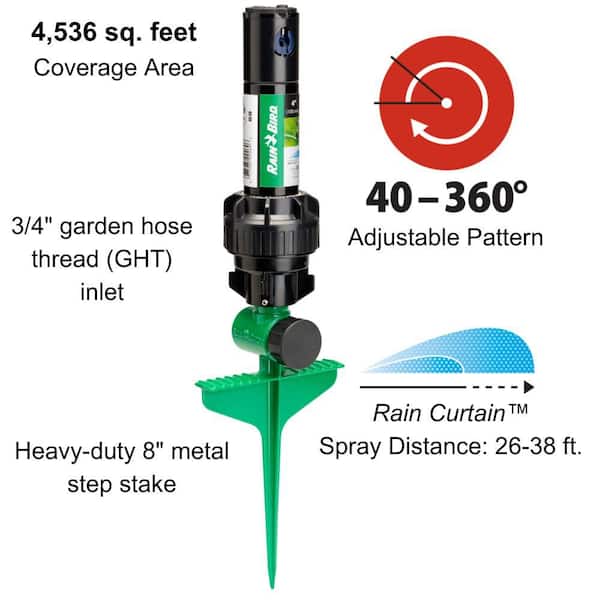 3200 sq. ft. 32SA Gear Drive Rotor Sprinkler on a Spike w/Rain Curtain Technology, 40-360° Pattern, Adjustable 19-32 ft.