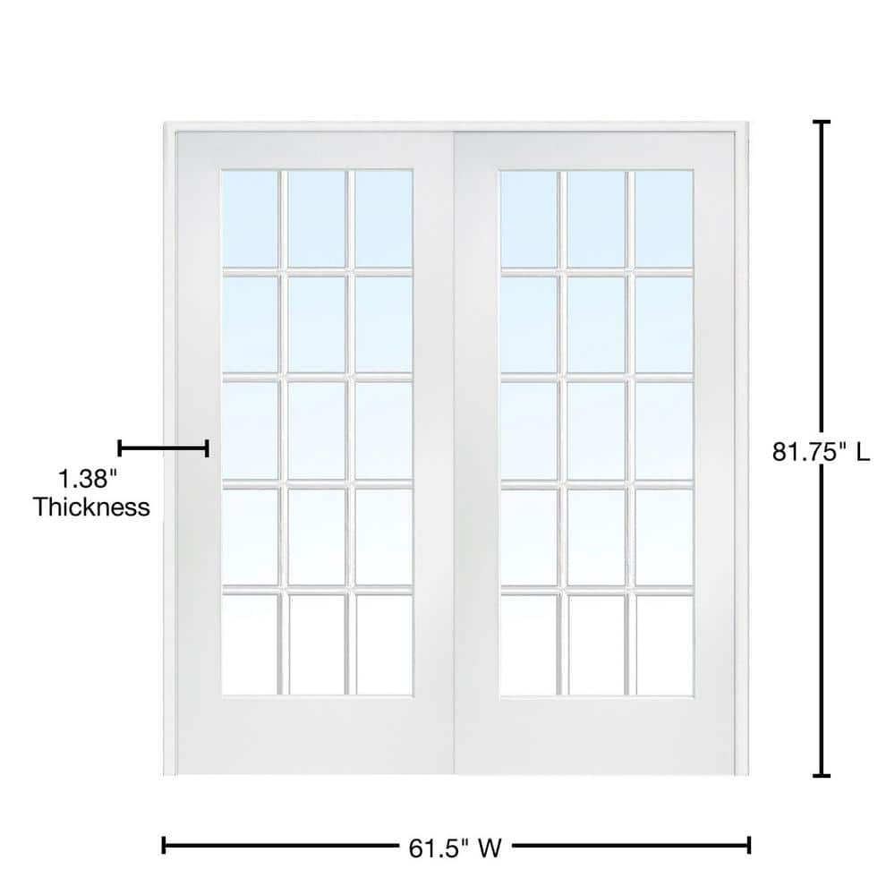 Primed MDF 15 Lite Clear Glass Prehung Interior French Door, 60" x 80"