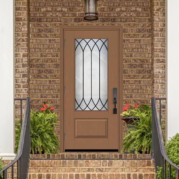 Regency 36 in. x 80 in. 3/4Lite Spire Decorative Glass RHOS White Unfinished Fiberglass Prehung Front Door