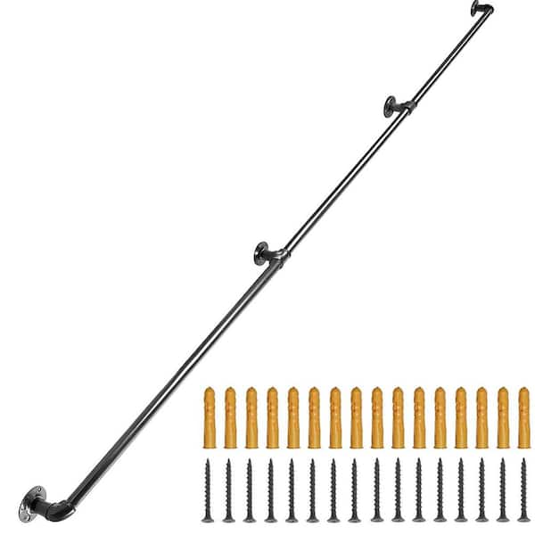 10 ft. Stainless Steel Pipe Stair Handrail 440 lbs. Capacity Industrial-Style Indoor Outdoor Wall Mount Support