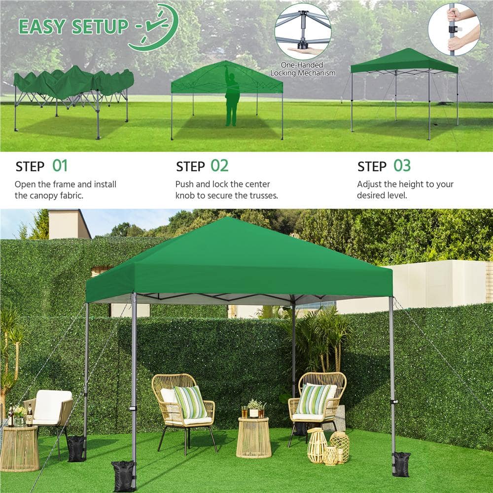 10x10ft Dark Green Adjustable Height Pop-Up Canopy Tent