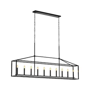 10-Light Farmhouse Chandelier Candle Rectangle Pendant Light Modern Black Linear Chandeliers for Kitchen Island