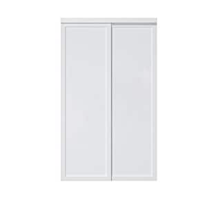 60 in. x 80 in. Paneled 1-Lite White Finished MDF Sliding Door with Hardware